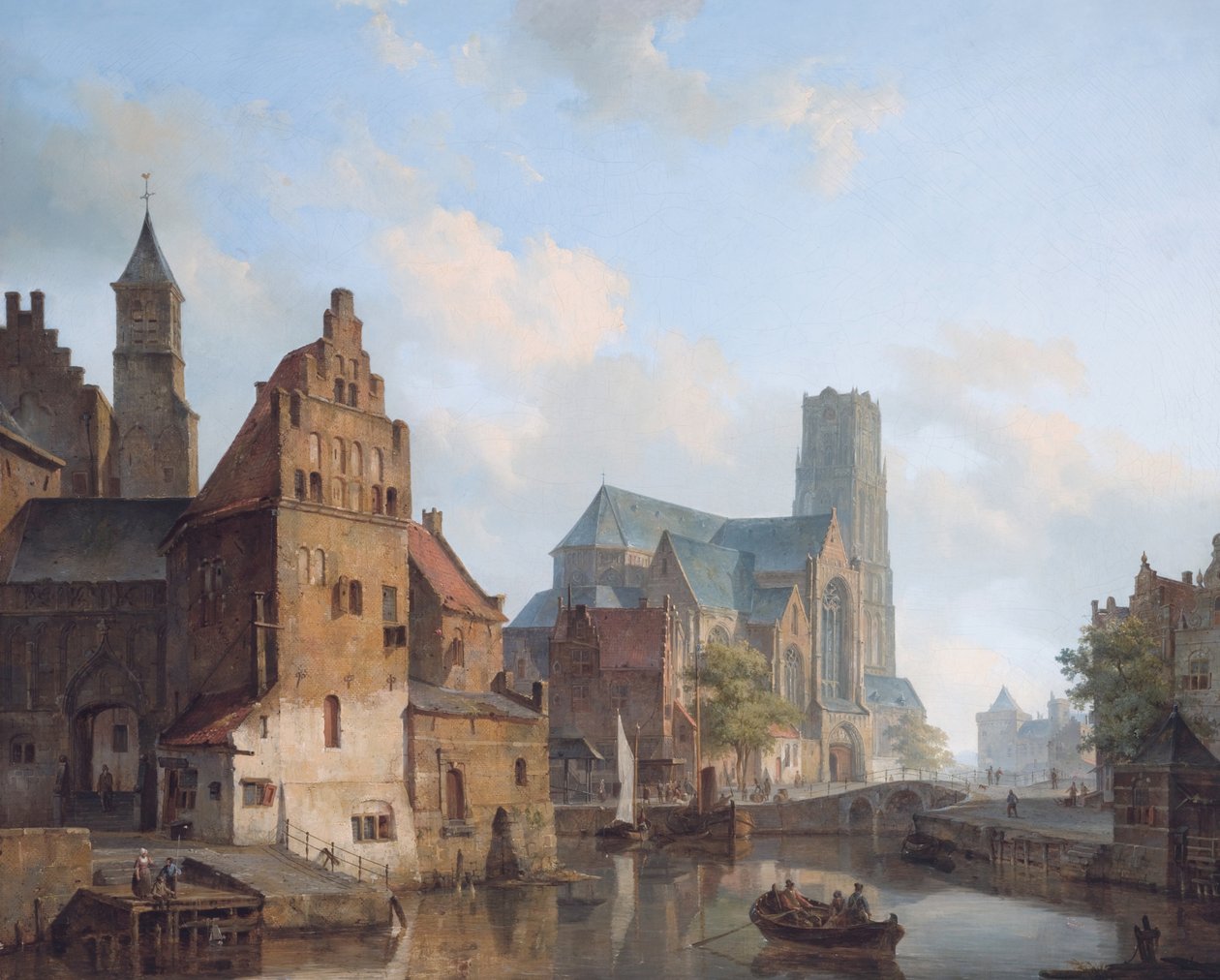 Kilátás a Delftse Vaart és a Saint Laurens templomra, Rotterdam alkotó: Cornelis Springer