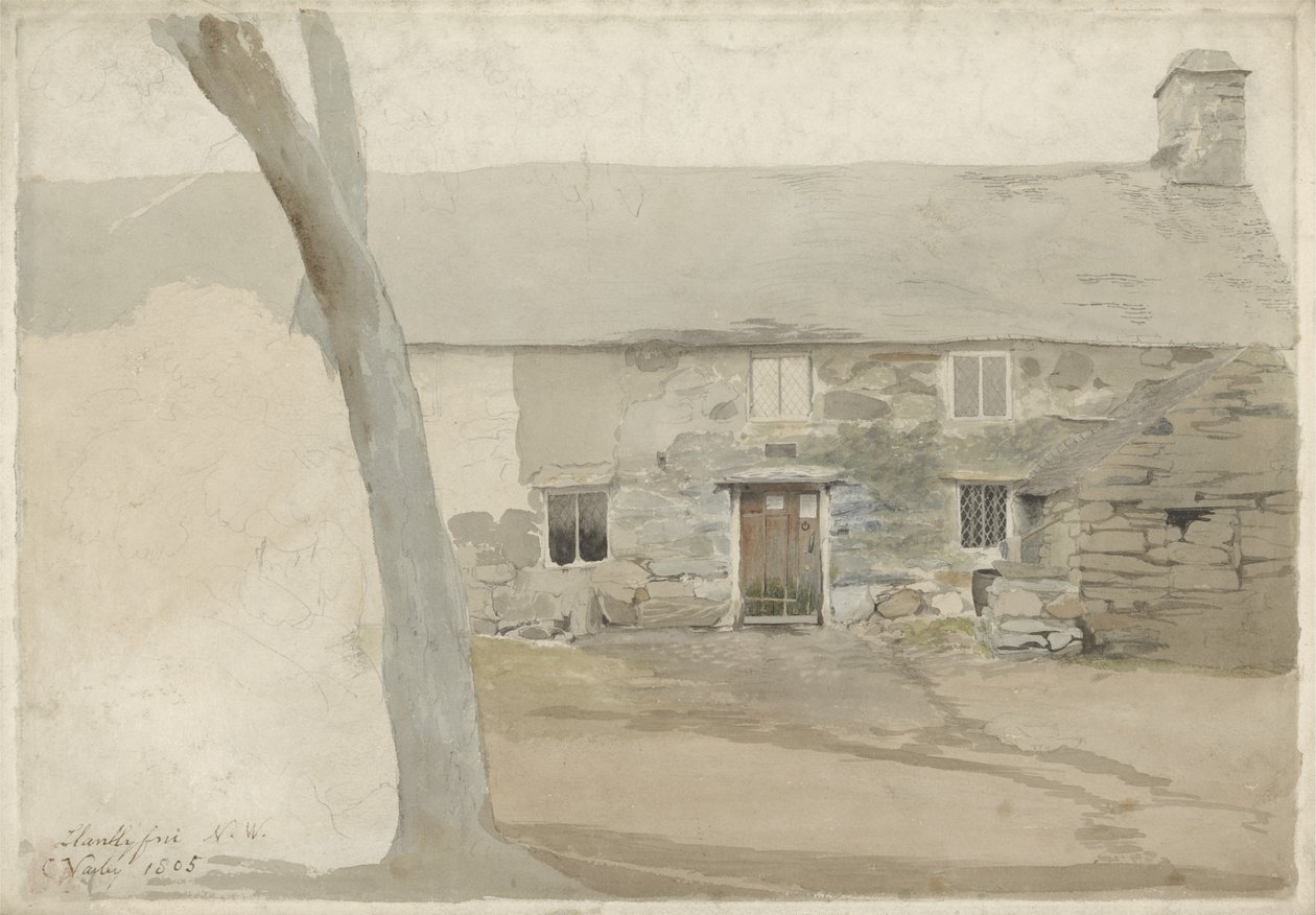 Víkendházak Llanllyfniben, Észak-Walesben, 1805 (wc grafit felett, papíron) alkotó: Cornelius Varley
