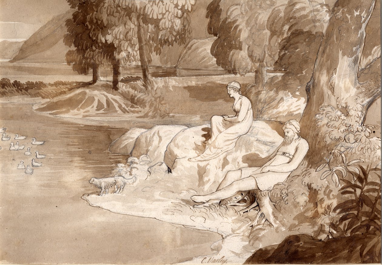 Illusztráció: The Lady of the Lake, 1811 (toll és tinta, mosás és ceruza papíron) alkotó: Cornelius Varley