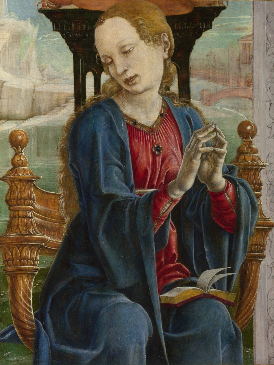 A Szűz Angyali üdvözlet, 1475 körül. alkotó: Cosimo Tura