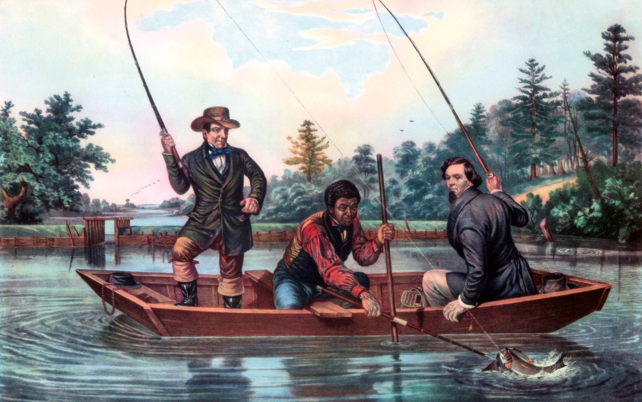 Pisztrángfogás, 1854. alkotó: Currier and Ives