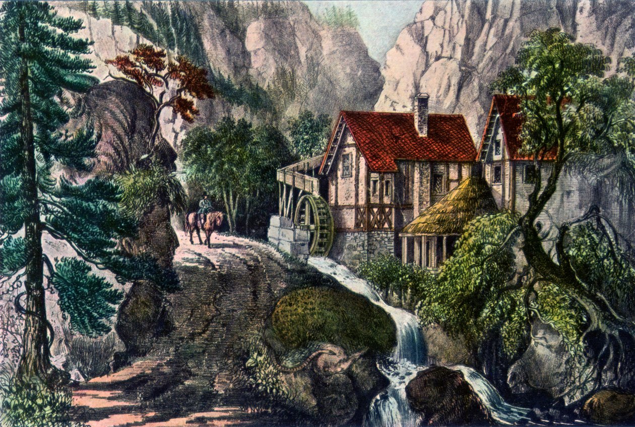 Régi svájci malom, 1872. alkotó: Currier and Ives