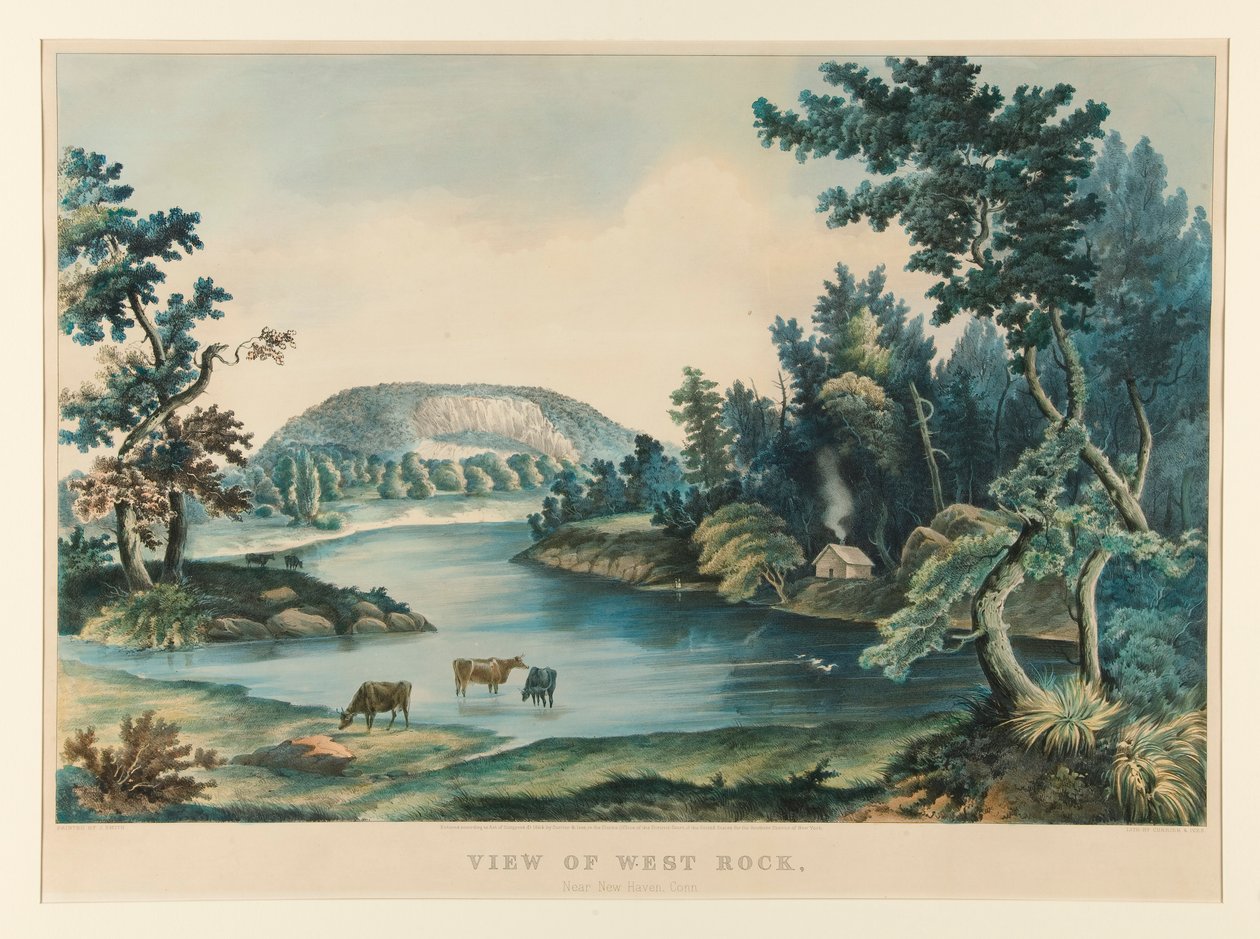 Kilátás a West Rockra alkotó: Currier and Ives
