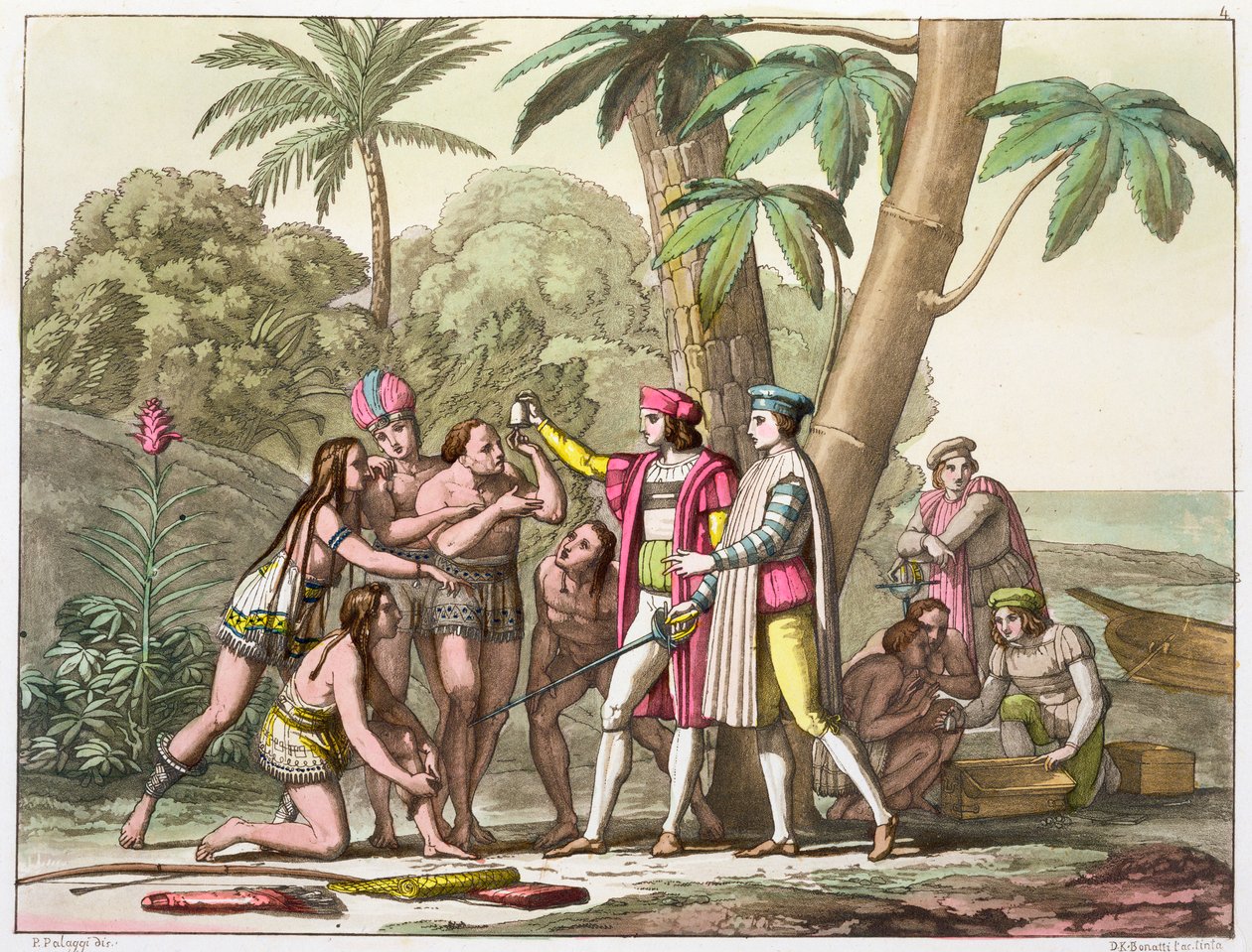 Kolumbusz Kristóf amerikai őslakosokkal, 1492-1503 c1820-1839 alkotó: DK Bonatti