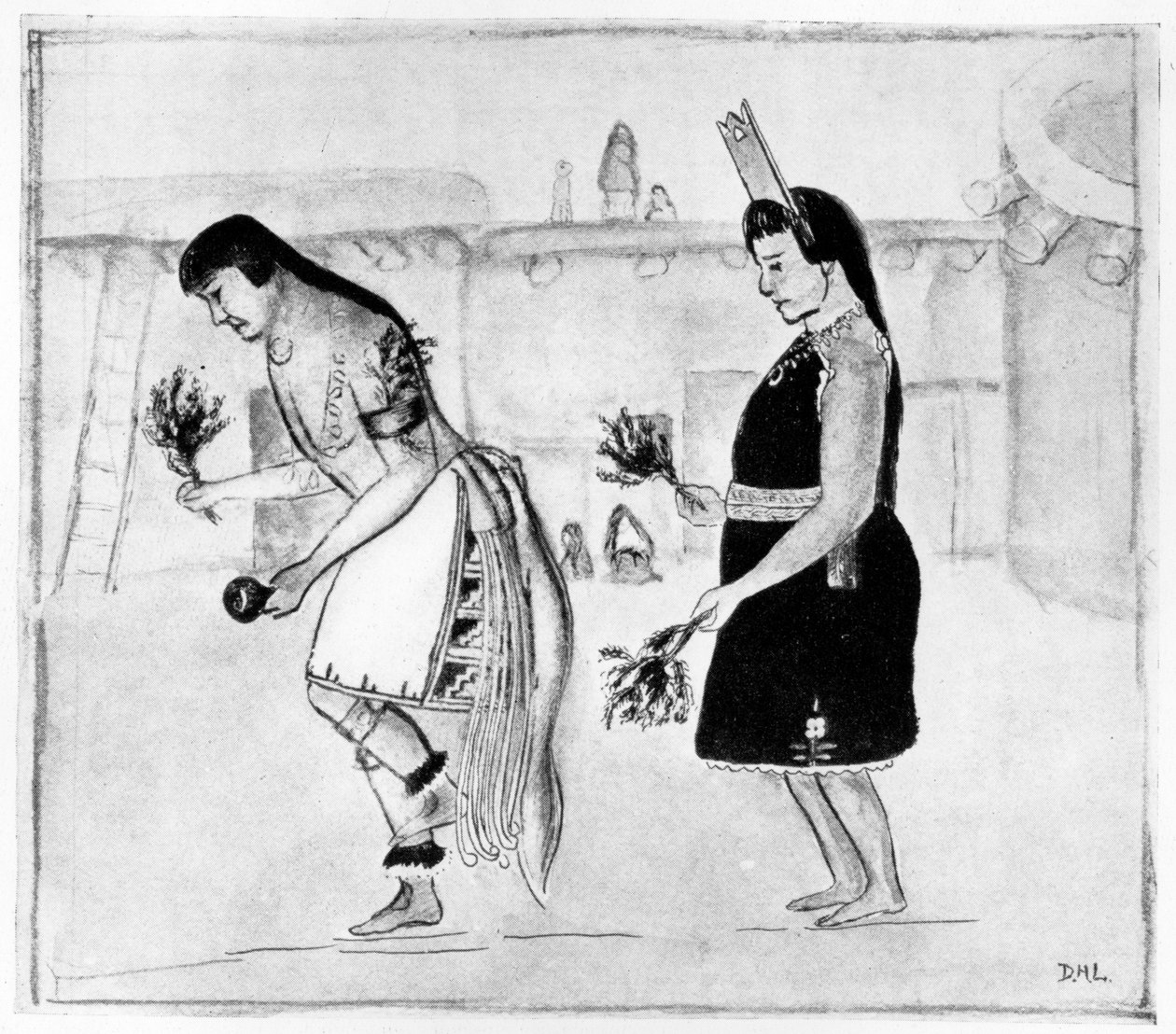 Pueblo indián táncosok, 1925 körül alkotó: D. H. Lawrence