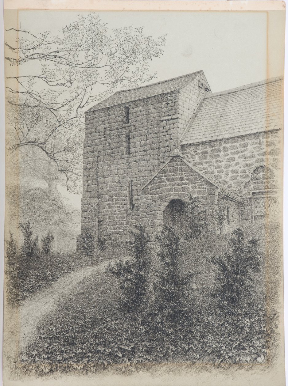 Ormside-templom, Westmorland, 1916 körül (szén a kártyán) alkotó: Daniel Oliver