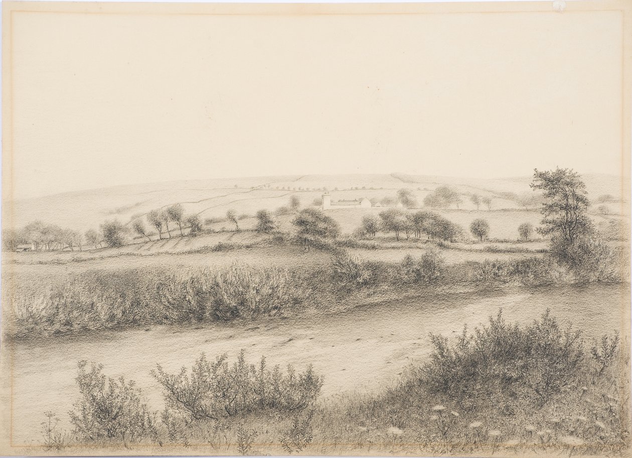 Willimoteswick, 1916 körül (szén és ceruza a kártyán) alkotó: Daniel Oliver