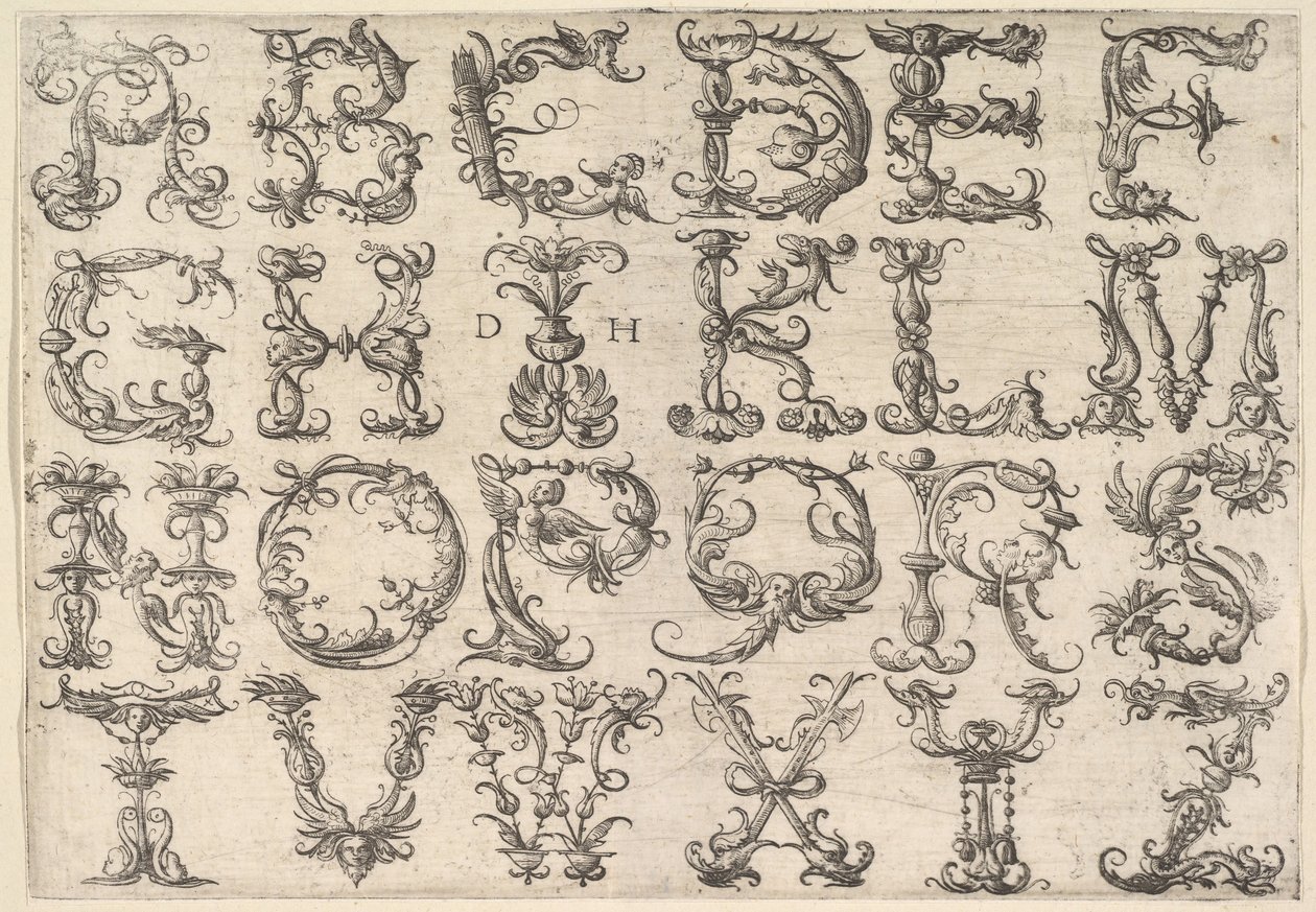 Díszes római Majuscule ábécé, kb. 1520. alkotó: Daniel Hopfer
