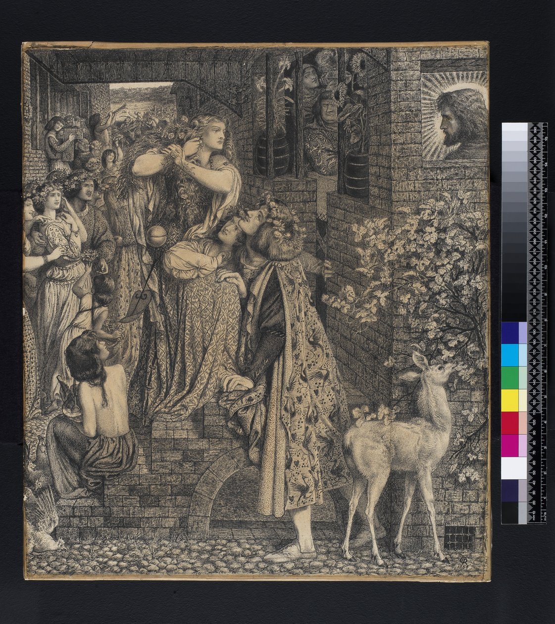 Mária Magdolna Simon farizeus ajtajánál, 1853-9 (toll és tus, papír) alkotó: Dante Gabriel Charles Rossetti