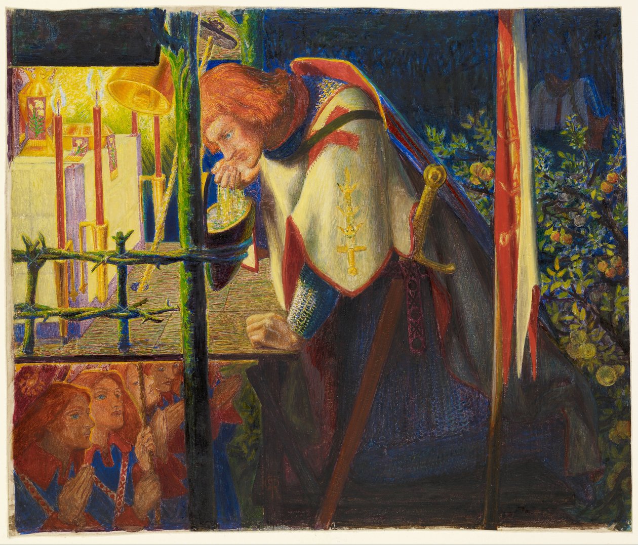 Sir Galahad a romos kápolnánál alkotó: Dante Gabriel Rossetti