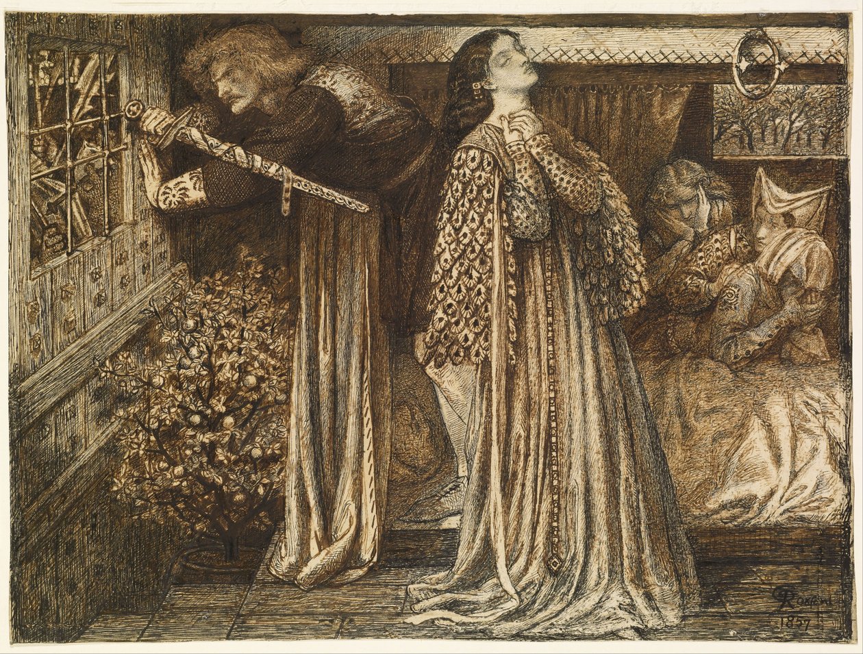 Sir Launcelot a királynő szobájában alkotó: Dante Gabriel Rossetti