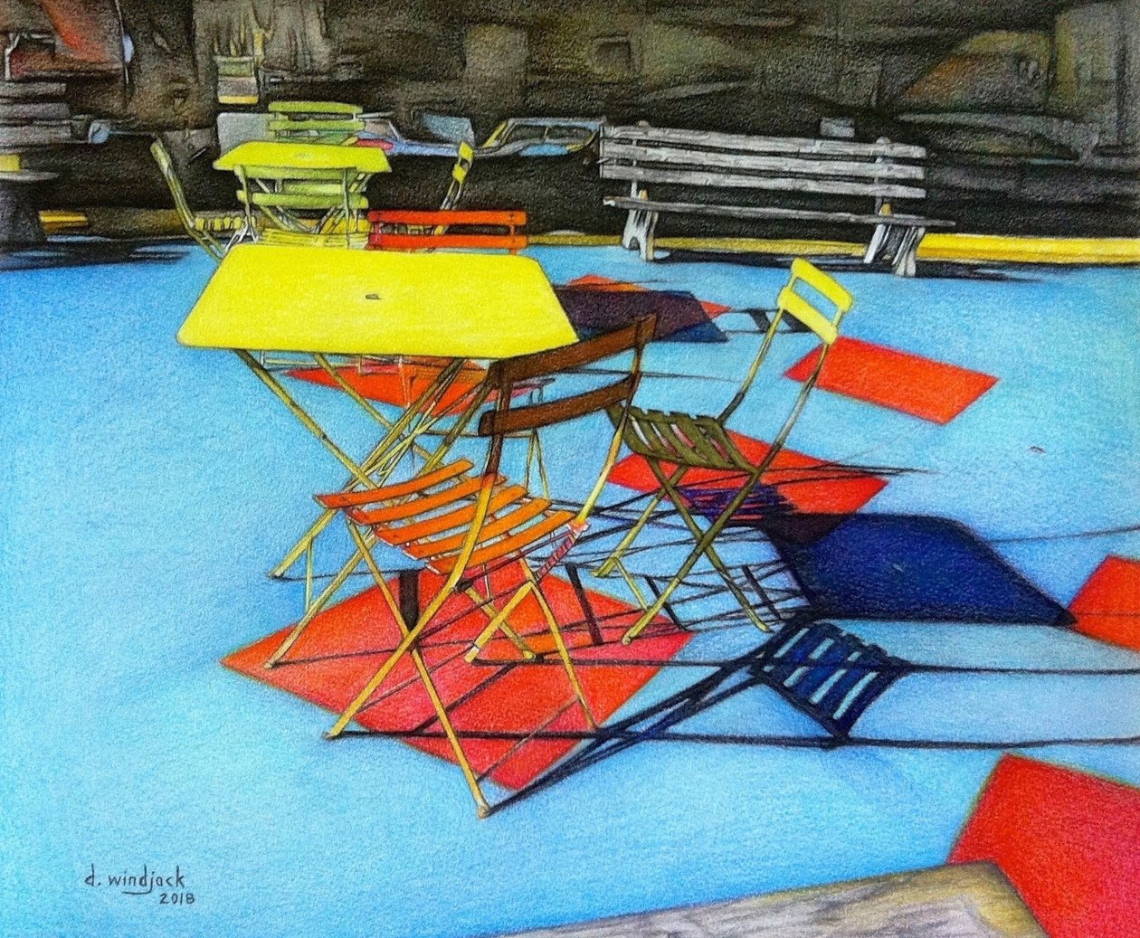Patio Chairs, 2018 (ceruza, tus, papír) alkotó: Darrell Windjack