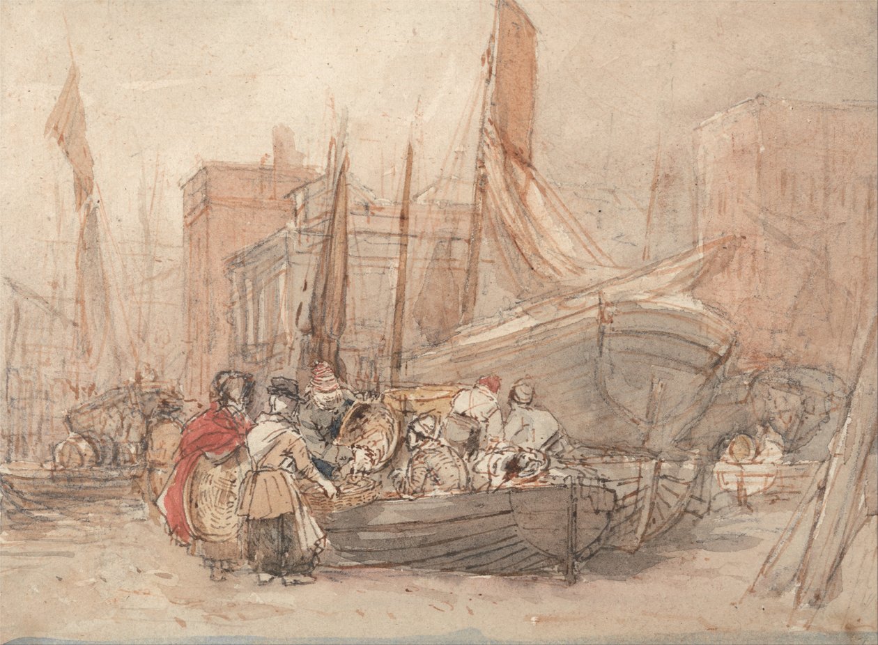 Kikötői jelenet, halászhajókkal alkotó: David Cox