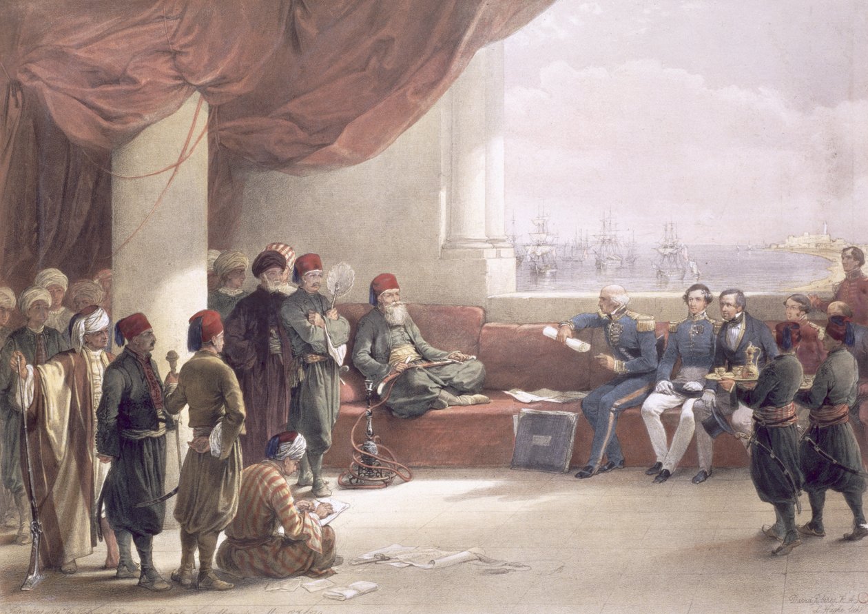 Interjú az egyiptomi alkirállyal alexandriai palotájában, 1839. május 12-én, Egyiptom és Núbia, 3. kötetből. alkotó: David Roberts