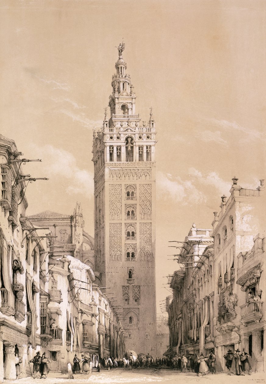 A Giralda, Sevilla, a „Picturesque Sketches in Spain” című filmből, 1832-33 alkotó: David Roberts