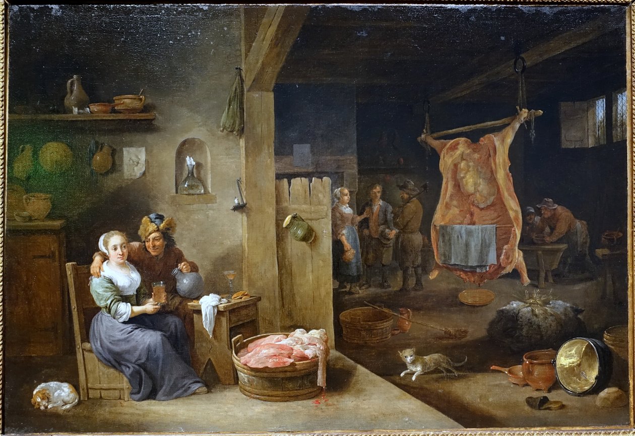 Flamand belső tér levágott ökörrel alkotó: David Teniers the Younger