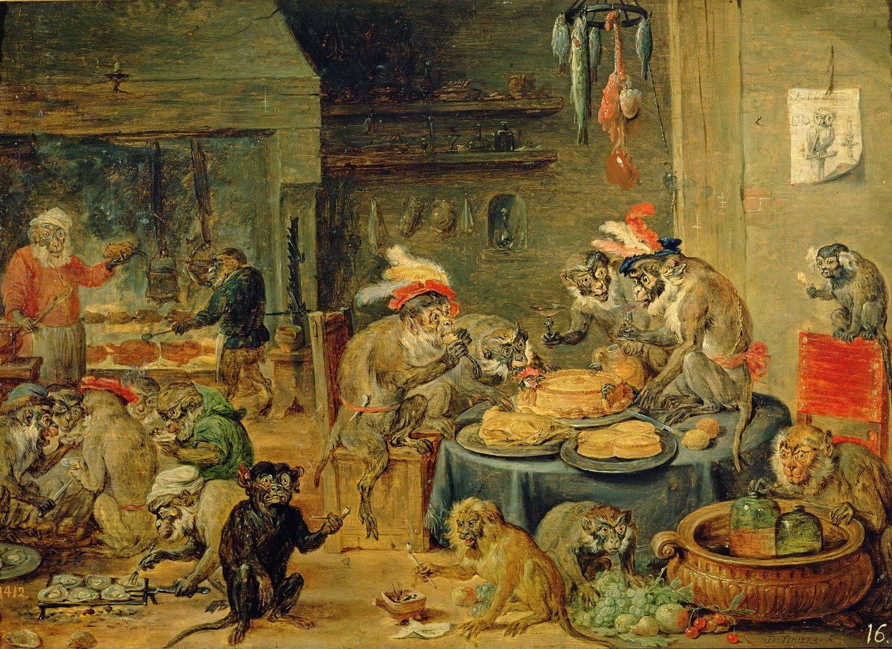 Majom bankett, 1810 (olaj, fa) alkotó: David Teniers the Younger