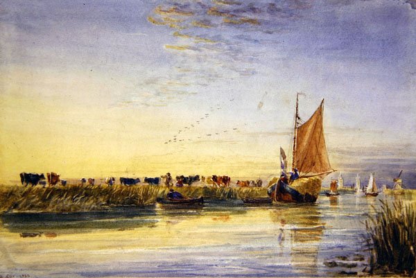 Szénabárkák a Scheldten alkotó: David Cox
