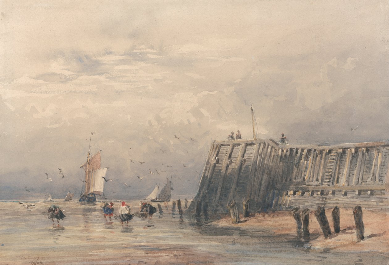 Vitorlás bárkák és garnélarák a mólón alkotó: David Cox