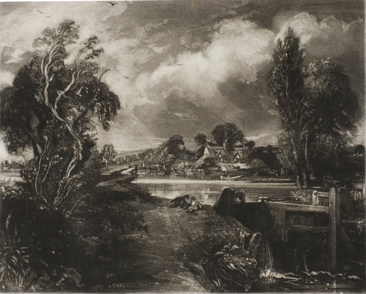 Egy zsilip a Stouron, Suffolk alkotó: David Lucas