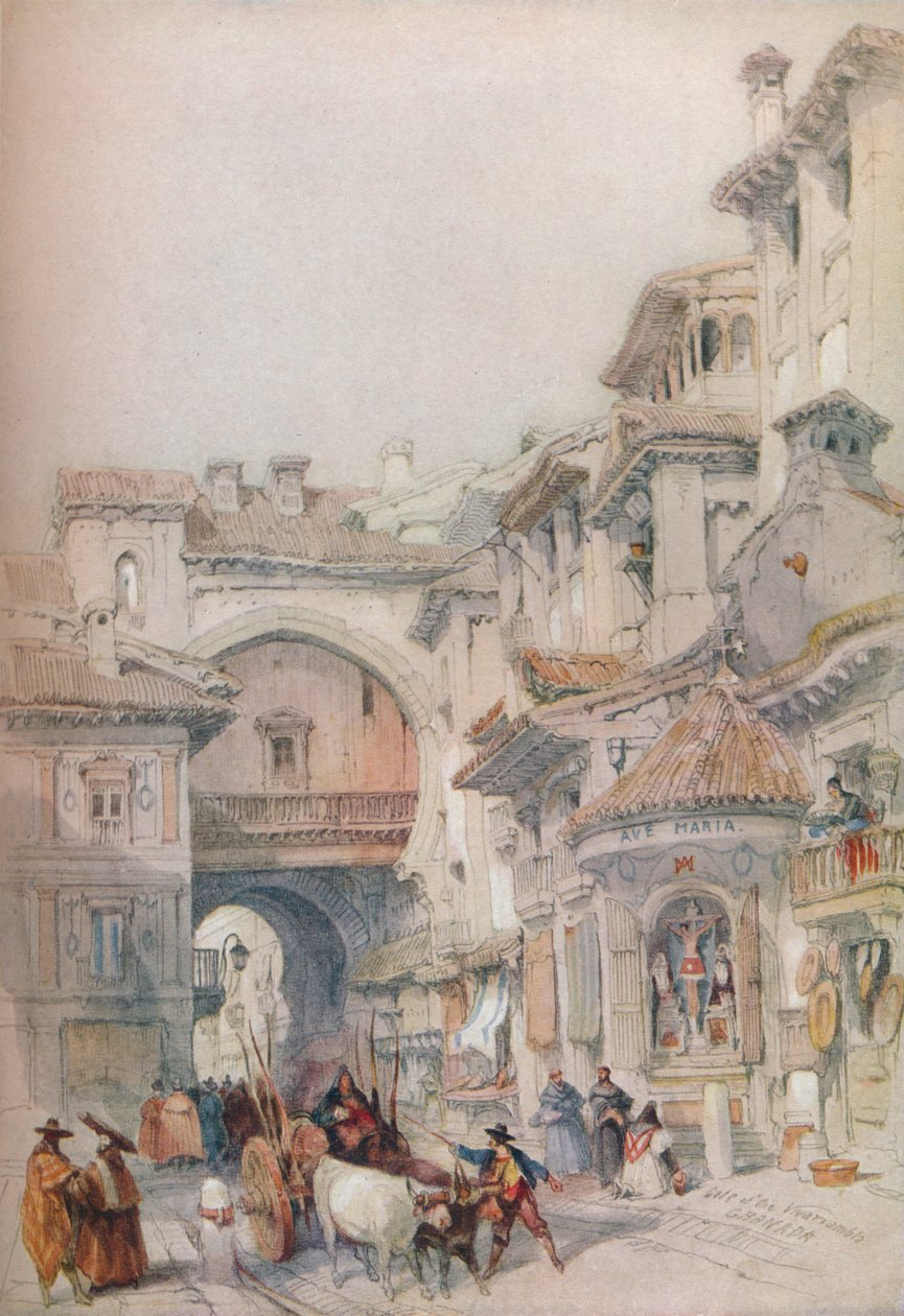 A Vivarrambla kapuja, Granada, 1830-as évek, 1930. alkotó: David Roberts