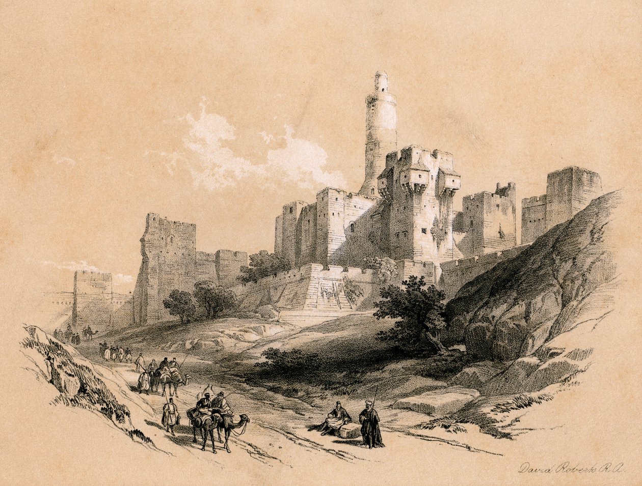 Dávid tornya, Jeruzsálem, Izrael, 1855. alkotó: David Roberts