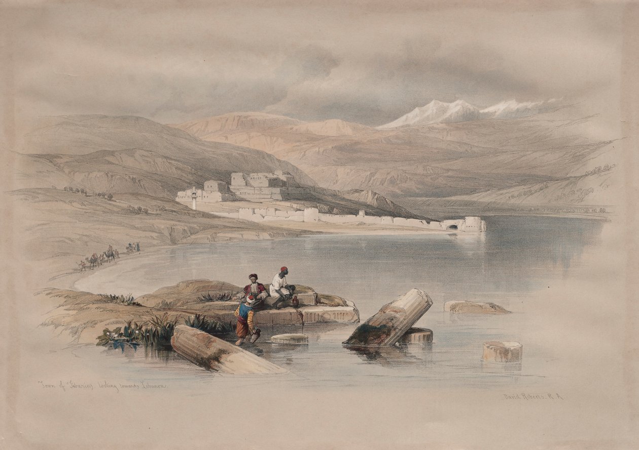 Tiberias városa Libanon felé tekintve, 1839. alkotó: David Roberts