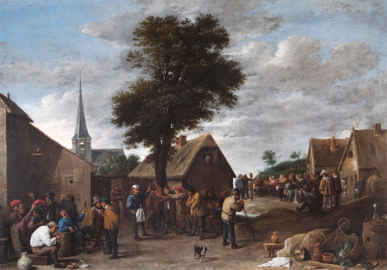 „Egy flamand falufesztivál”, 17. század alkotó: David Teniers II
