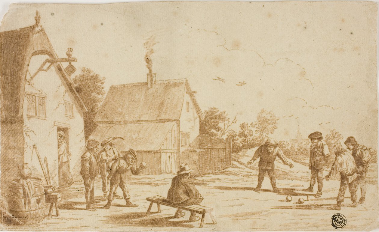 Boulézó férfiak a kocsma előtt alkotó: David Teniers the Younger