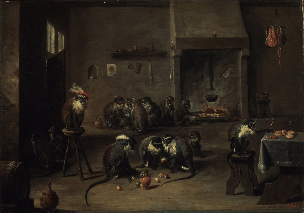 Majmok a konyhában, 1640-es évek alkotó: David Teniers the Younger