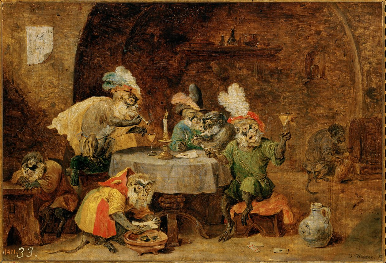 Majmok isznak és dohányoznak ... alkotó: David the Younger Teniers