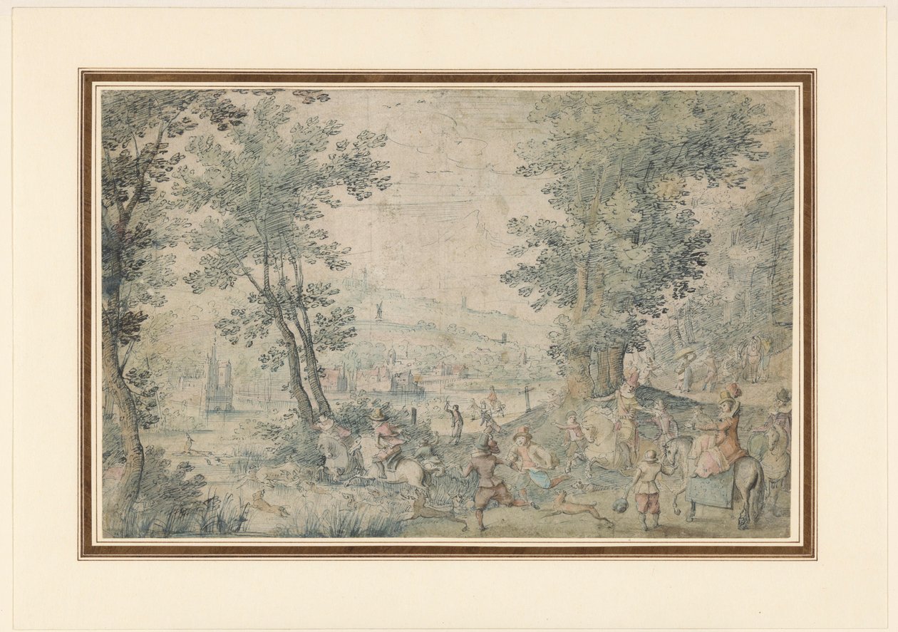 Táj Brüsszel közelében szarvasvadászattal alkotó: Denis van Alsloot (possibly)