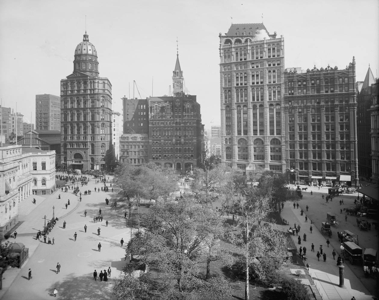 Newspaper Row, Park Row, New York City, 1890-1910 körül alkotó: Detroit Publishing Co.