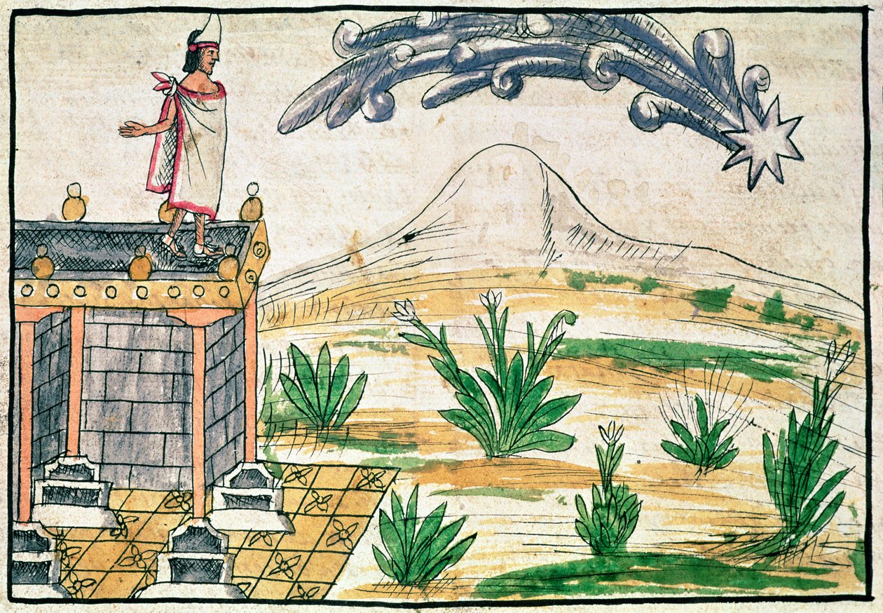 Montezuma II (1466-1520) üstököst figyel, 1579 (vellum) alkotó: Diego Duran