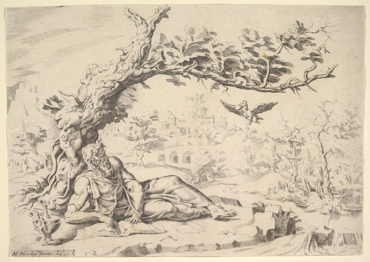 Illést Ravens táplálta, 1549. alkotó: Dirck Volkertsen Coornhert