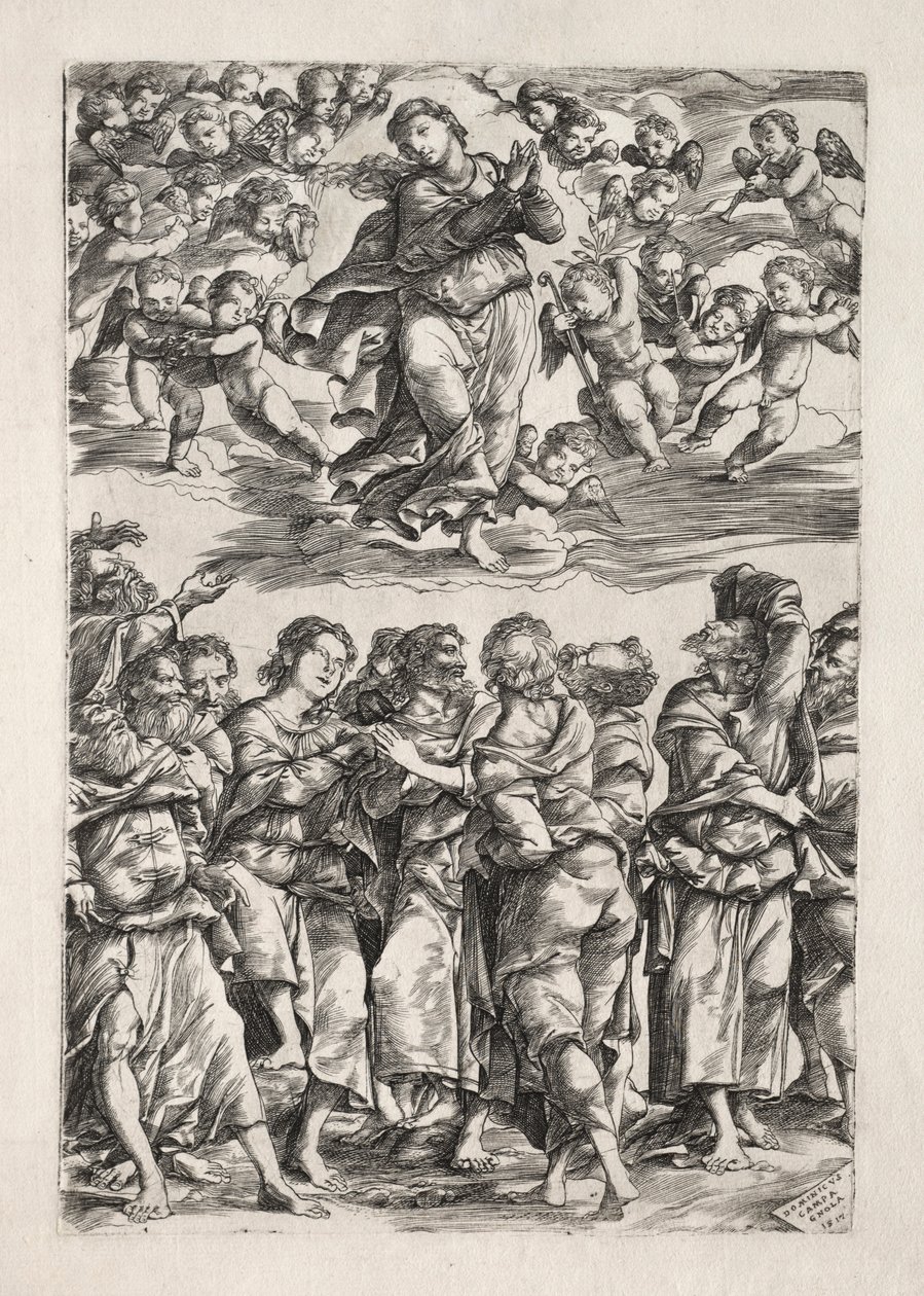 Szűz mennybemenetele, 1517. alkotó: Domenico Campagnola