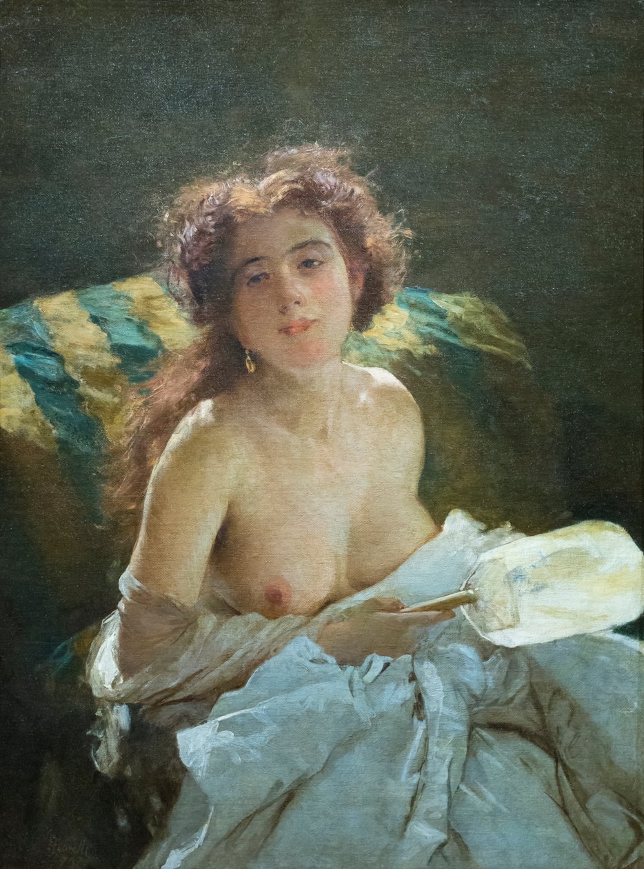 Hölgy legyezővel alkotó: Domenico Morelli