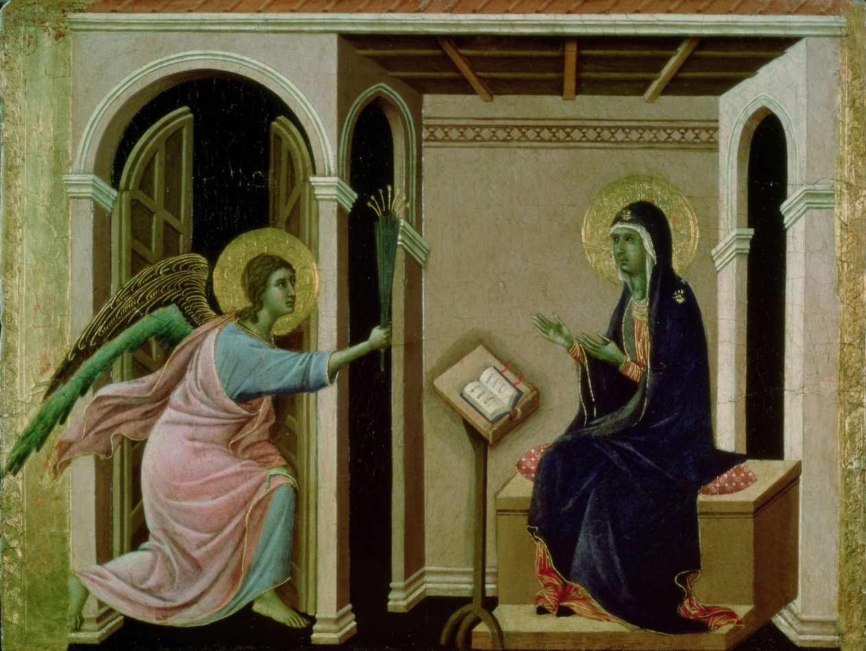 Angyal bejelenti Máriának Urunk halálát (tempera a panelen) alkotó: Duccio di Buoninsegna