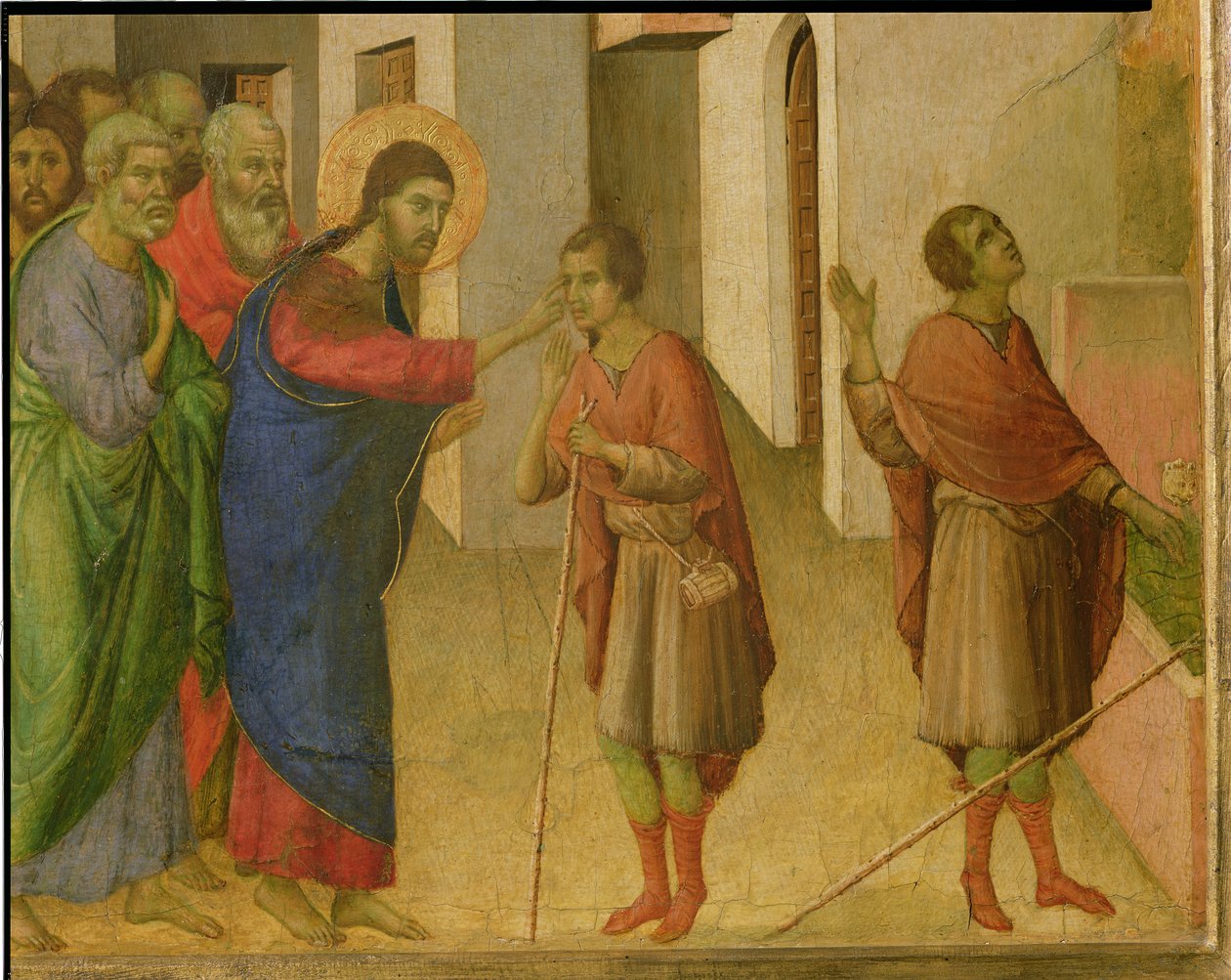 Jézus megnyitja a vakon született ember szemét, 1311 tempera, tábla, 188963 részlete alkotó: Duccio di Buoninsegna