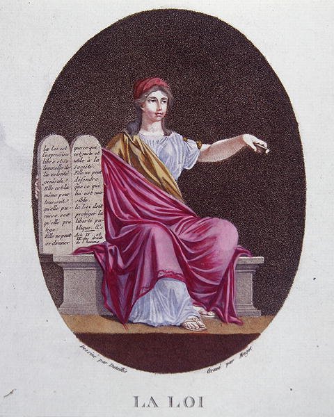 Jog allegóriája, 1792 körül (színes metszet) alkotó: Dutaillis (after)