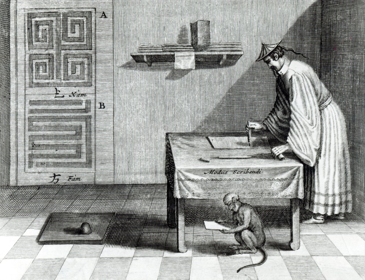 Egy kínai írástudó, Athanasius Kircher (1601-80) „Kína illusztrációja” című művéből, 1667 alkotó: Dutch School