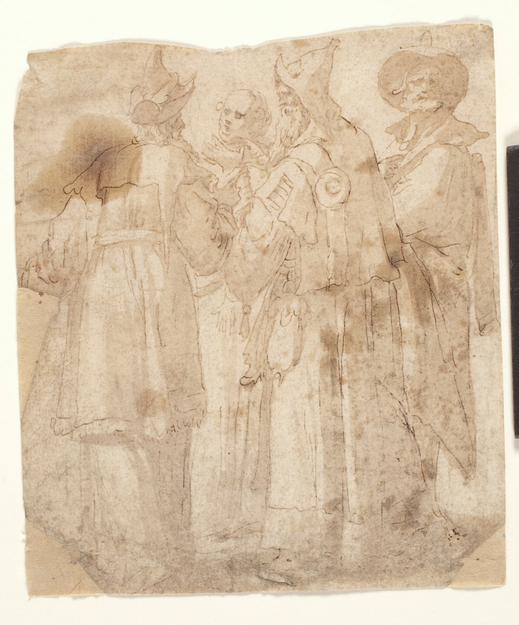 Négy utazó (barnás és papíron mosás) alkotó: Dutch School