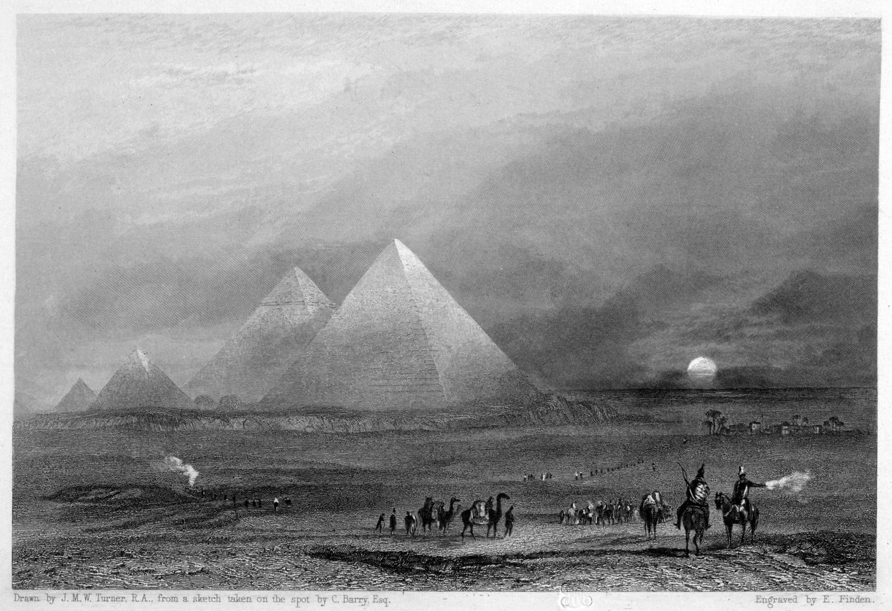 A piramisok, Giza, Egyiptom, 19. század alkotó: E. Finden