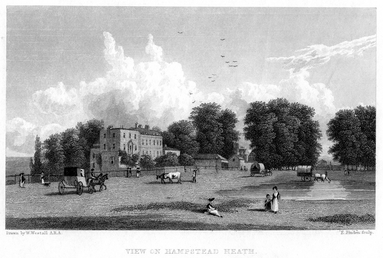 Kilátás a Hampstead Heath-re, London, 19. század. alkotó: E. Finden