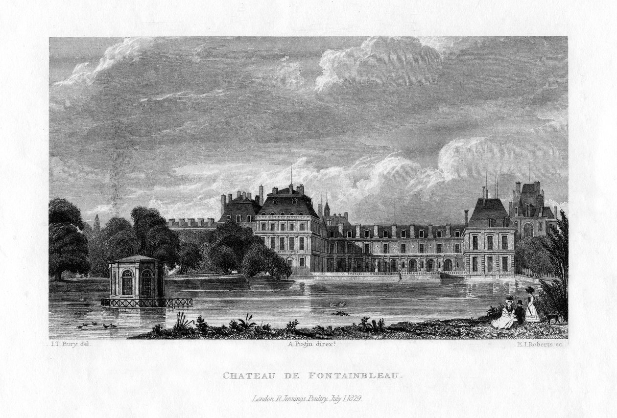 Chateau de Fontainebleau, Franciaország, 1829. alkotó: E. I. Roberts