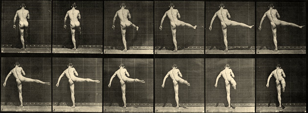 Meztelen férfi balett-táncos, első balett akció, jobb láb felemelése (369. tábla) 1887 körül alkotó: Eadweard Muybridge