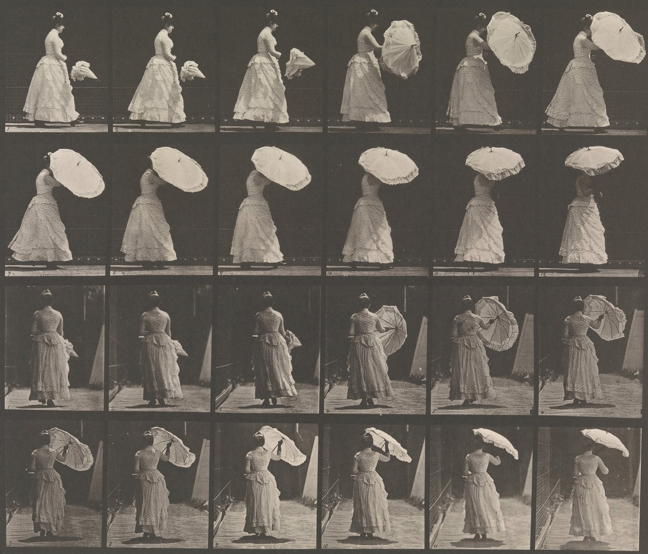 [Woman Opening Parasol], 1883-86, nyomtatva 1887. alkotó: Eadweard Muybridge