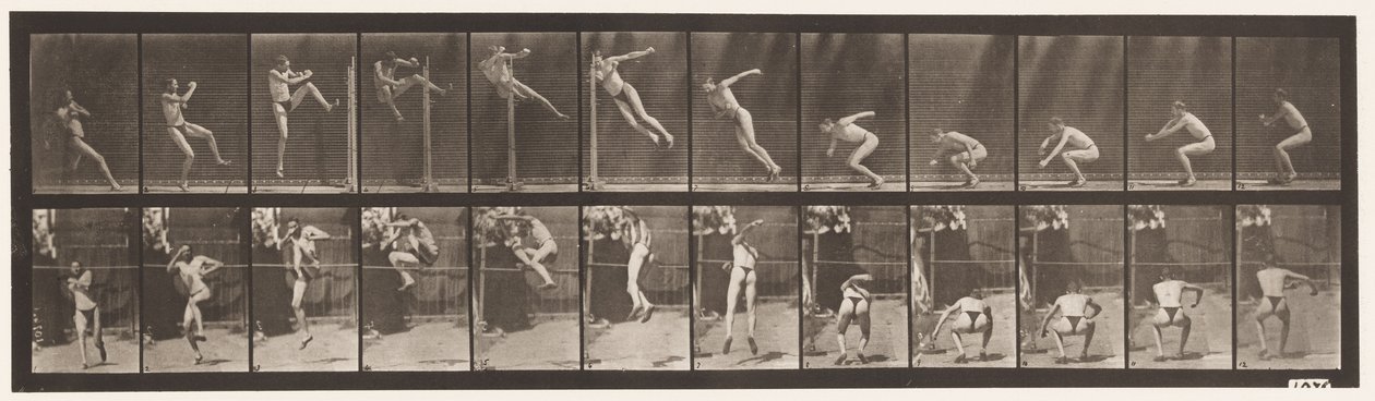 tányér 157. Ugrás; Futás Twist magasugrás alkotó: Eadweard Muybridge