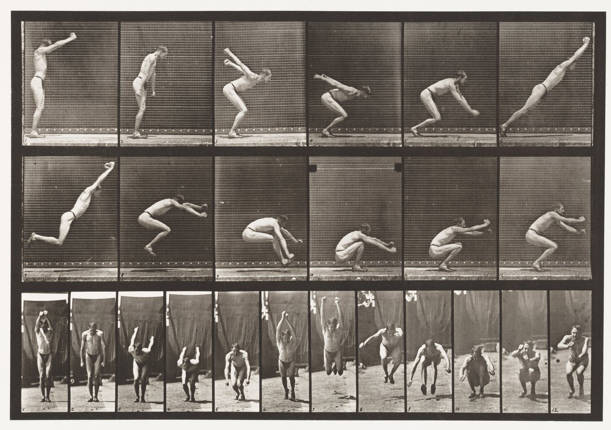 Tányér 163. Ugrás; Álló szélesugrás, 1872-1885 alkotó: Eadweard Muybridge