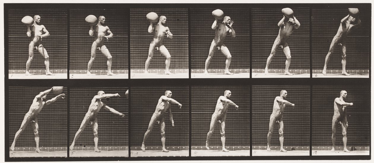 311. tábla. 75 font súlyú szikla felemelése, 1885 alkotó: Eadweard Muybridge